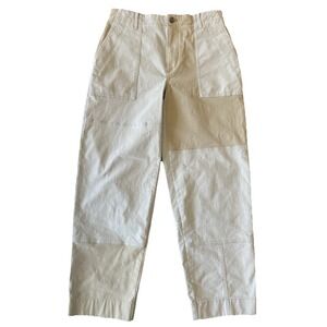 Banana Republic Barrel Authentic Chino Pants Womens 4 Beige Patchwork Wide Leg